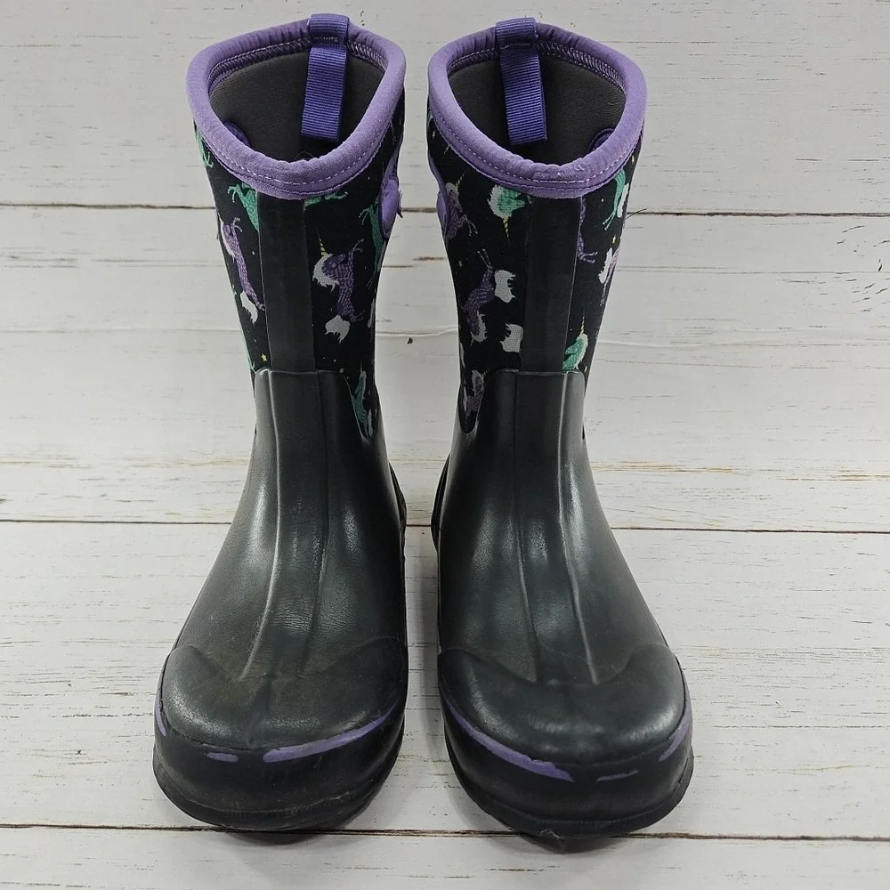 Bogs Girls Size 2 Black‎ Purple Unicorn Insulated Waterproof Winter Boots 72329